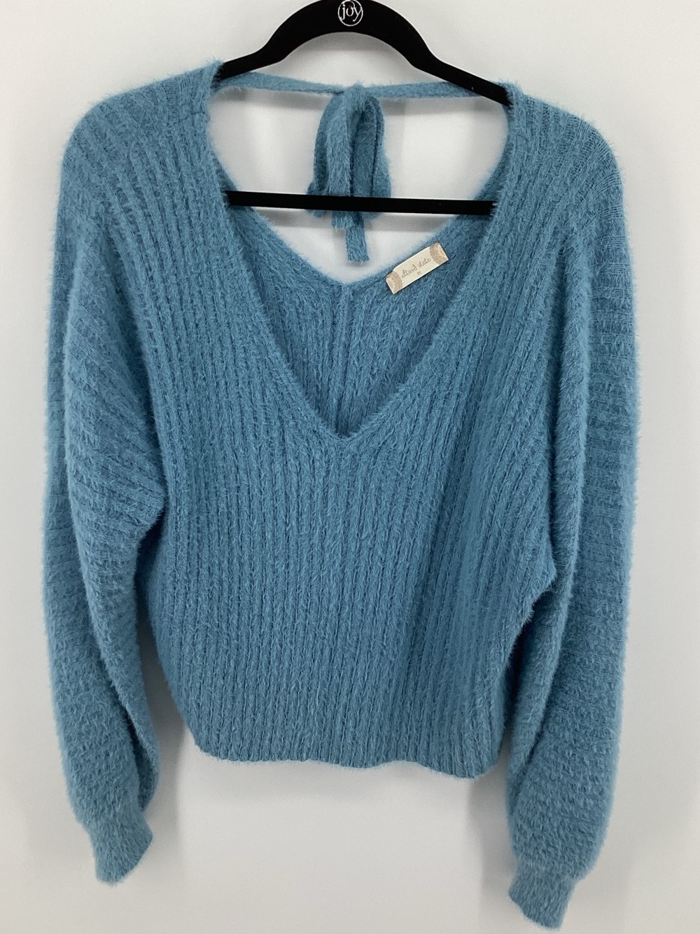 Altar'd State Light Blue V-Neck Fuzzy Knit Sweater